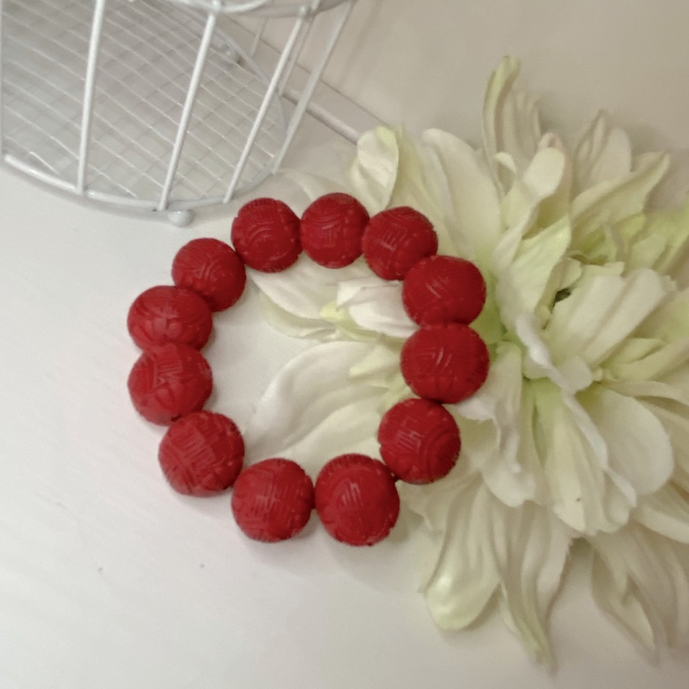Vintage Carved Cinnabar Bracelet